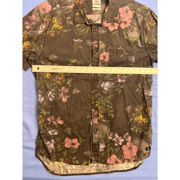 Quiksilver Floral Button Up Shirt Men's Size M Brown - Picture 2 of 9